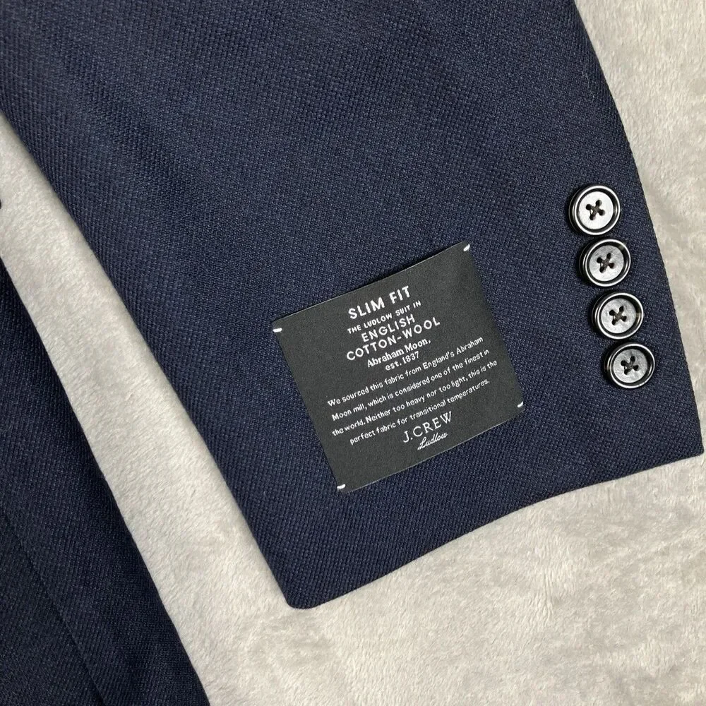 J Crew Ludlow Suit Jacket Mens 38S Navy English Cotton Wool Slim Blazer BH230